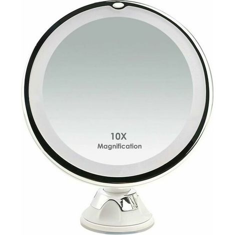 Miroirs Grossissant x10 Miroir Maquillage Lumineux LED de Voyage avec Ventouse Miroir Grossissant Mural Rotation à 360°Miroir a Poser Idéal pour Rasage et Maquillage (1/4)