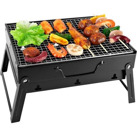 Parrilla de carbón portátil - Barbacoa pequeña - Cocina al aire libre - Diseño plegable - 35 x 27 x 20 cm - Plateada (1/5)