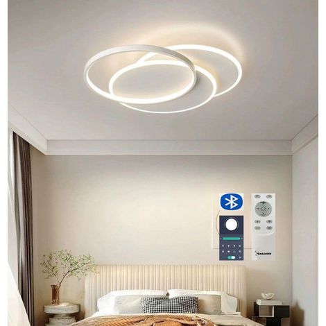 Plafoniera LED 3 Cerchi 70W Ø49cm – Dimmerabile con Telecomando + App, 3 Tonalità CCT 3000K 4200K 6400K, 6.440 lm, Luce 360°, Memoria Impostazioni da Telecomando, Design Moderno