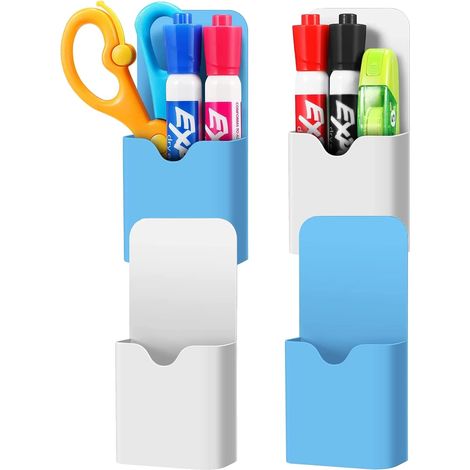 Lot de quatre boîtes de rangement magnétiques pour marqueurs et stylos pour tableau blanc et réfrigérateur accessoire pour classeur et bureau (1/5)