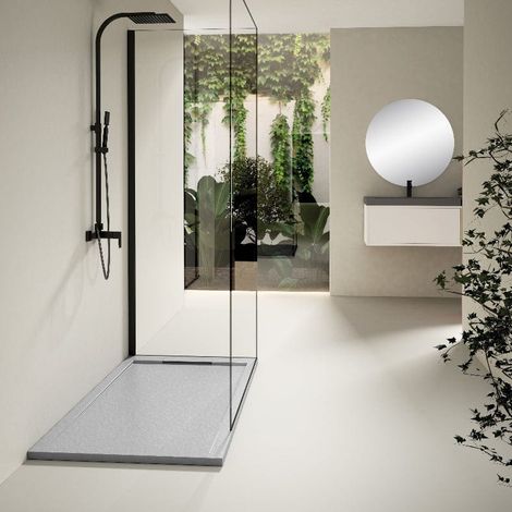 Plato de ducha resina LUX gris 70x100cm rejilla acero inox. (1/4)