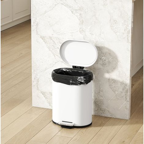 Cestino a pedale 12 L 30 x 25,5 x 37,5 cm metallo bianco, chiusura soft – MEUBLIV (1/5)
