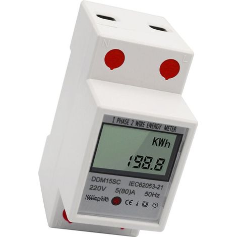 EDF Meter Einphasen-Energiezähler für DIN-Schienenmontage mit 5-Zoll-LCD-Digitalanzeige, 80 A, 220 V, 50 Hz, elektronischer Zähler, Energieverbrauchsanzeige (kWh), Modell DDM15SC, WeißWeiß (1/5)