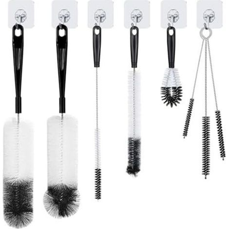 8 Brosses de Nettoyage – Goupillon Bouteille, Brosse Biberon, Écouvillon, Brosse Bouteille et Verres avec Crochets de Suspension (1/5)