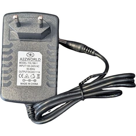 24V Trasformatore Alimentatore 24W 1A con Spina da Presa 220V a DC 24V Nero