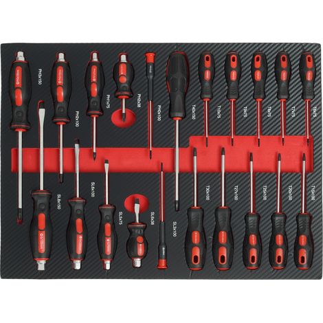 Profi Werkzeugeinlage Werkstattwagen 21 tlg. Schraubendreher Mechaniker Werkzeug 51x40x4 cm rot