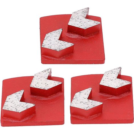 Lot de 3 patins de meulage diamantés à queue d'aronde pour béton, coupe agressive, 2 dents en forme de flèche, rouges, n° 30 (1/4)