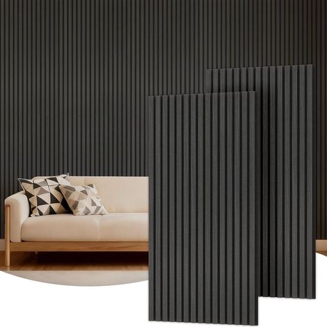 Panneau Mural Decoratif de Bois,120x60-1.44㎡, 2 Pièces, Noir Tasseau Bois Panneaux Acoustique, Claustra Intérieur Mdf, Decoration Murale pour Chambre, Salon, Gaming, Bureau, Studio (1/5)