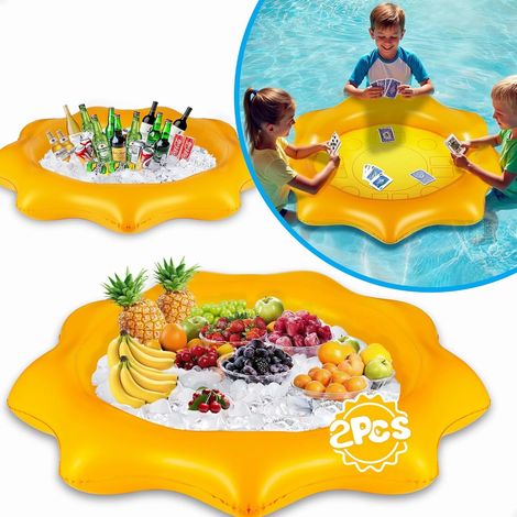 Lot de 2 bars gonflables de service - glacière flottante pour piscine et plateau buffet pour boissons et aliments, utilisable comme table de jeu ou station de jeux - Été (1/5)