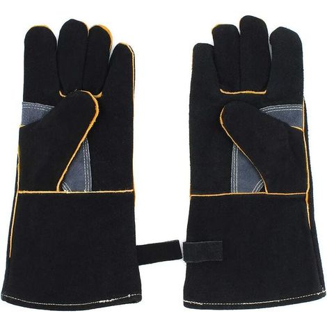 Gants résistants à la Chaleur et au feu Gants de soudage pour cheminée, poêle, Four, Grill, soudage, Barbecue, Porte-Casserole, Gants de Protection en Cuir de Vachette 14 Pouces (1/5)