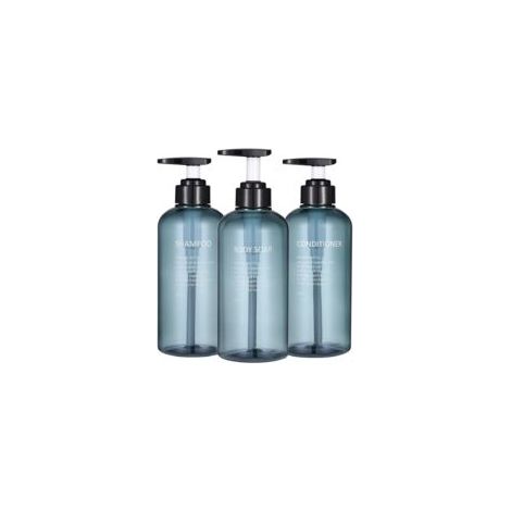 Lot de 3 flacons rechargeables de 500 ml pour shampooing, gel douche et détergent (bleu) (1/5)