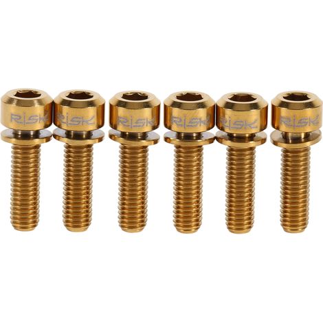 6 pièces Boulon de Tige M5 x 18mm en Titane avec Rondelle pour Vélo (Doré) (1/3)