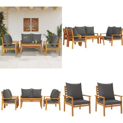 Salon de jardin avec coussins 5 pcs Bois d'acacia solide - Salon De Jardin - Mobilier De Jardin - Set De Salon Extérieur - Table Basse - Chaises De Jardin - Home & Living (1/5)