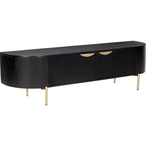 Meuble TV avec 2 portes en bois de manguier et métal doré - Noir - NEVILI de Maison Céphy