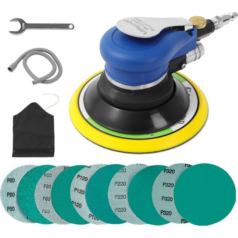Ponceuse orbitale pneumatique auto-aspirante avec tuyau et sac à poussière, ponceuse orbitale pneumatique avec 10 papiers abrasifs pour travail de carrosserie automobile, travail du (1/5)