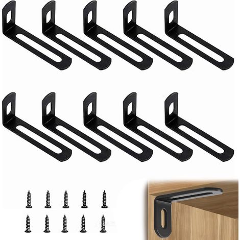 Équerre de Fixation 10 pièces Support d'angle métal Noir 50x24x12mm vis incluses pour Meubles étagères Lits Tables armoires réparation Bois intérieur (1/5)