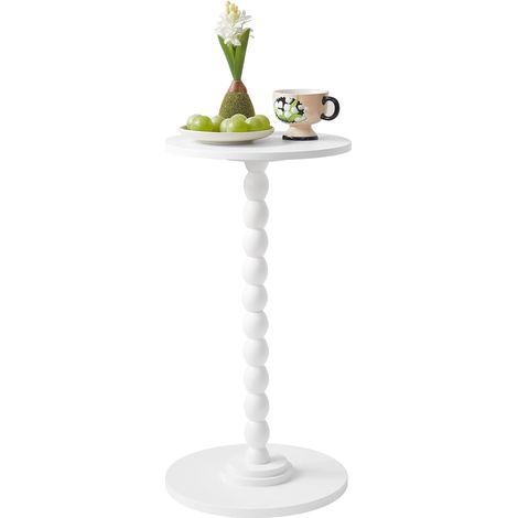 Round Side Table, End of Sofa for Small Spaces, Small Bedside Table with Solid Wood Legs for Living Room, Bedroom, Small Spaces, White (1/5)
