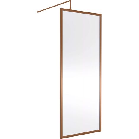 Nuie Full Outer Framed Wetroom Screen 760mm W x 1850mm H with Support Bar 8mm Glass - Brushed Bronze (1/2)
