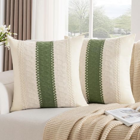 Lot de 2 Housse de coussin, Coton Polyester, 40x40 cm, Rayures tissées, Fermeture éclair dissimulée, Salon Chambre (1/5)