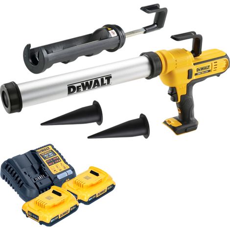 Pistola de cartuchos sin cable DeWalt DCE 581 D2K 18 V 310 ml + 2x batería recargable 2,0 Ah + cargador + maletín