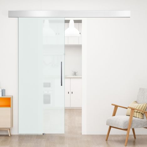 Porta scorrevole in vetro satinato su un lato 2050 x 900 mm con maniglia e kit completo OKWISH (1/5)