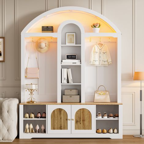 Armoire vestiaire multifonction MDF avec porte-chaussures étagères crochets,grand rangement moderne-Da.