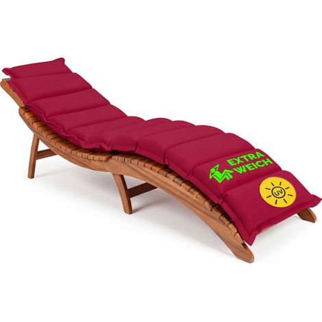 Coussin pour chaise longue rembourré 7 cm d'épaisseur oreiller inclus avec sangles Coussin pour bain de soleil Rouge