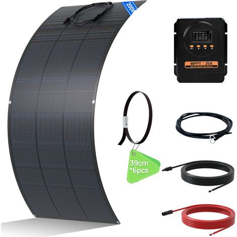ECO-WORTHY 200W 18V Flexibel Solarpanel Kit Solaranlagen: 1 Stücke 200W 18V Flexibe Solarmodul + 20A MPPT-Laderegler + 5m Solarkabel für Wohnwagen, Wohnmobil, Boot, Dach, Camping, Zuhause (1/5)