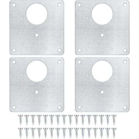 4 plaques de réparation de charnière d'armoire plaques de réparation de porte d'armoire de cuisine avec trous plaques plates dissimulées en acier inoxydable avec vis pour portes d'étagères en bois (1/4)