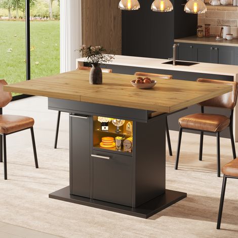 Ausziehbarer Tisch mit Stauraum, mehrfarbige LED, 140 x 80 x 77,2 cm, schwarz HAVRYA (1/5)