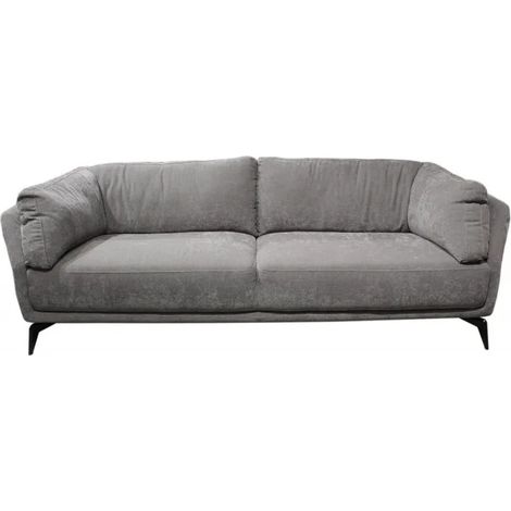 Canapé droit 3 places en tissu gris avec 2 coussins - YUMI (1/3)