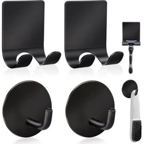 Rasiererhalter aus Edelstahl für die Dusche + hochwertige, wasserfeste und langlebige Klebehaken für Handtücher, Jacken und Hüte (2er-Set) – Schwarz (1/3)