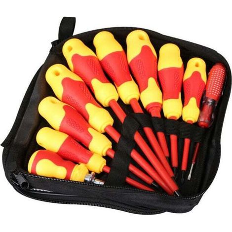 10pcs 1000V isolé jeu de tournevis avec outils magnétiques fentes et Phillips peu Soft Grips électriciens travaux de réparation,de DEBUNS (1/5)