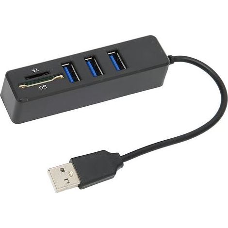 Hub USB 2.0, lecteur de cartes mémoire, transmission haute vitesse, plug and play, accès facile, répartiteur USB noir (1/5)