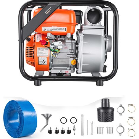 Mophorn Benzinbetriebene Wasserpumpe mit 43 m Förderhöhe, 7 PS Motor, Tragbare Schmutzwasserpumpe mit 762 cm Auslassschlauch, Robustes Gusseisenlaufrad, Ideal für Bewässerung, Teiche und Pools (1/5)