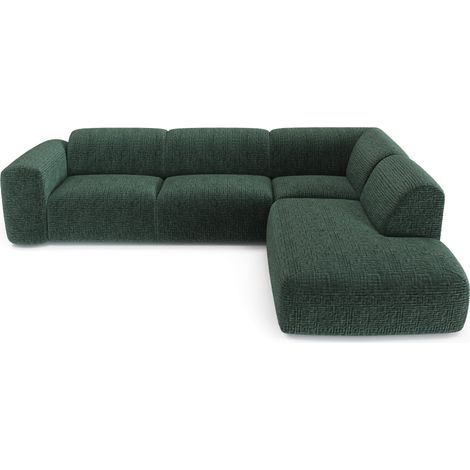Canapé grand angle droit 5 places en velours à motifs vert émeraude MYRA (1/5)