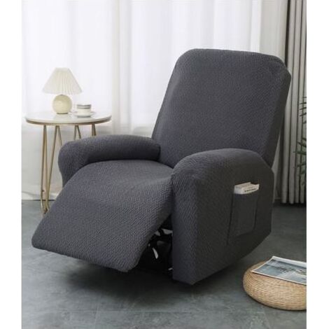 Housse pour fauteuil inclinable électrique, housse pour canapé inclinable en jacquard gris clair, housse extensible élastique 4 pièces avec poches