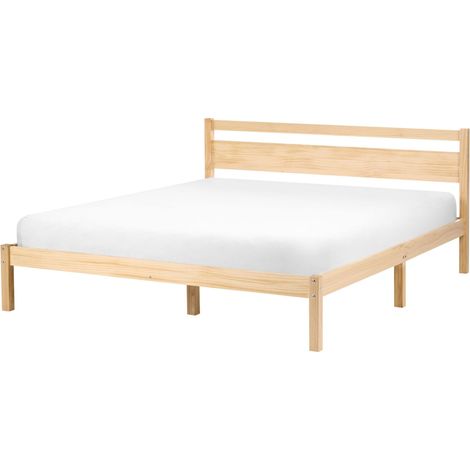 Bed Frame Light Brown Pine Wood EU Double Size 4ft6 Headboard Minimalist MERCURER (1/5)
