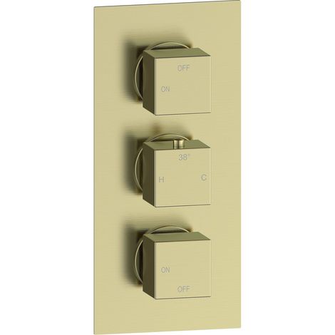Signature React Thermostatic 2 Outlet Concealed Shower Valve Triple Handle - Brushed Brass (1/2)