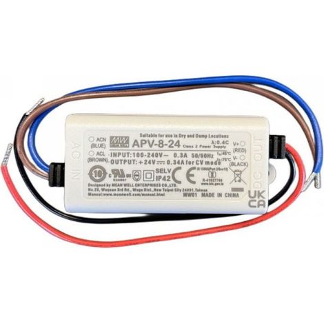 MW MEAN WELL APV-8-24 Alimentatore 8W 24V 0,34A IP30 Input 220V e 110V