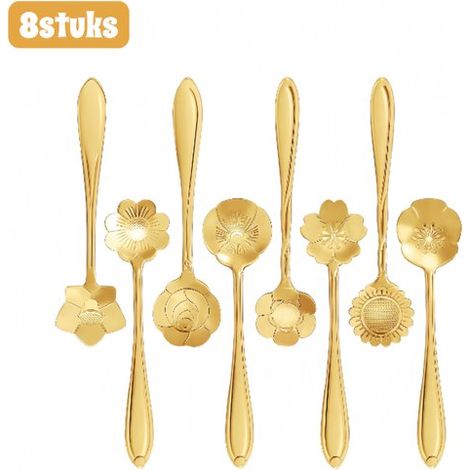 8 piezas - Cucharas - Acero inoxidable - Cucharas de diseño romántico - Ideales para café, postres y bodas - Color dorado (1/5)