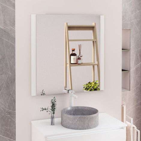 Miroir de Salle de Bain, Miroir latéral en Bois, Option avec et sans LED. Styles Qui s'adaptent à la Salle de Bain ou à n'importe Quelle pièce de la Maison. 90 x 80 cm latéral en Bois Blanc (1/5)