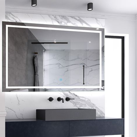 Miroir de salle de bain lumineux L.160 x H.80 cm avec Anti-Buée + 3 Couleurs + Dimmable, Miroir LED Mural