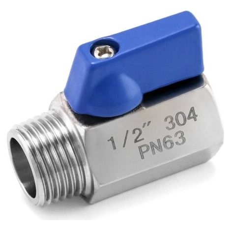 Mini Poignée Robinet, Vanne à Bille à Passage Réduit en Acier Inoxydable, PN 63, 1/2" Filetage Intérieur/Extérieur (1/5)