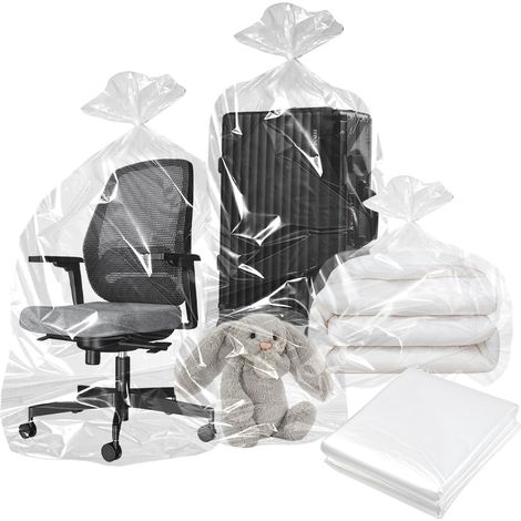 Lot de 10 Sacs de Rangement Extra Larges en Plastique Transparent, 100 x 152CM Sac Plastique Transparent de Grande Capacité pour Gros Jouets en Peluche, Bagages, Valises, Couettes (1/5)