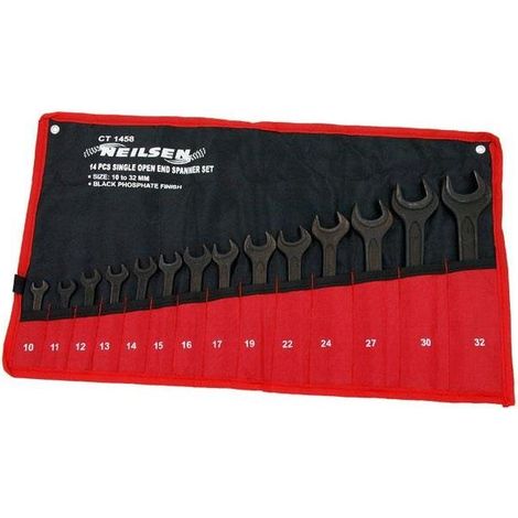 SPANNER SET 14PC METRIC SINGLE OPEN END BLACK COMBINATION WRENCH IN CASE CT1458