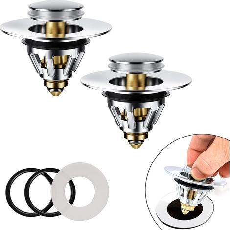 Tapón de fregadero con colador, paquete de 2 tapones de desagüe emergentes para orificios de desagüe de 34-45 mm, tapón de fregadero antiobstrucción con colador, tapón para fregadero de cocina (1/5)