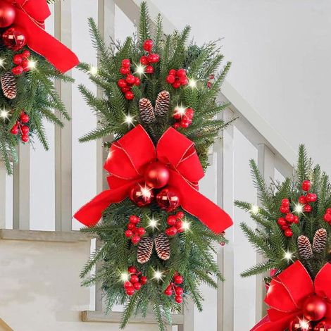 Lot de 1 décorations de Noël extérieures avec nœuds et lumières pour porte d'entrée pour décorations de fête (rouge, taille unique) (1/4)