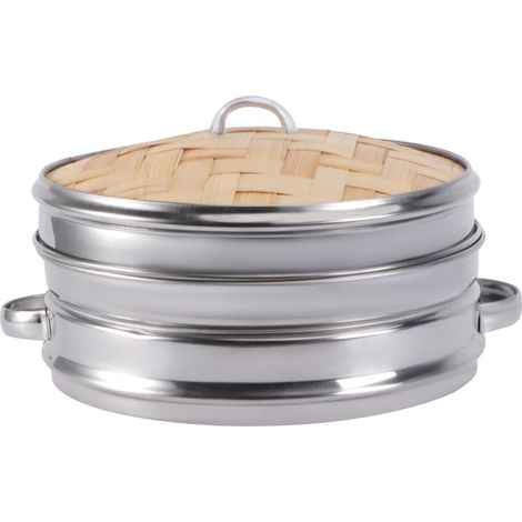 Set de paniers vapeur en inox avec couvercle, panier vapeur à 2 poignées de 20 cm pour raviolis, dim sum et fruits de mer (1/5)