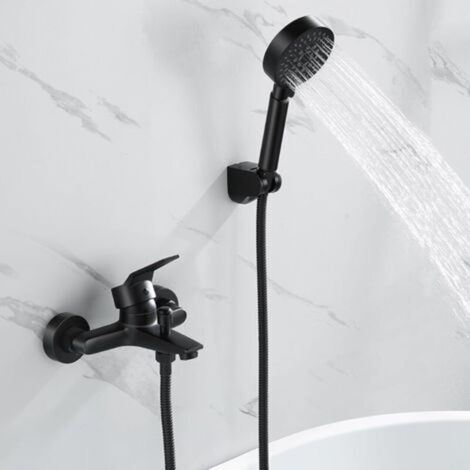 Mitigeur Baignoire, Robinet Baignoire avec Douchette 5 Jets, Robinet Salle Bain Baignoire Mural avec Flexible 1,5m Mitigeur Baignoire Noir (1/5)